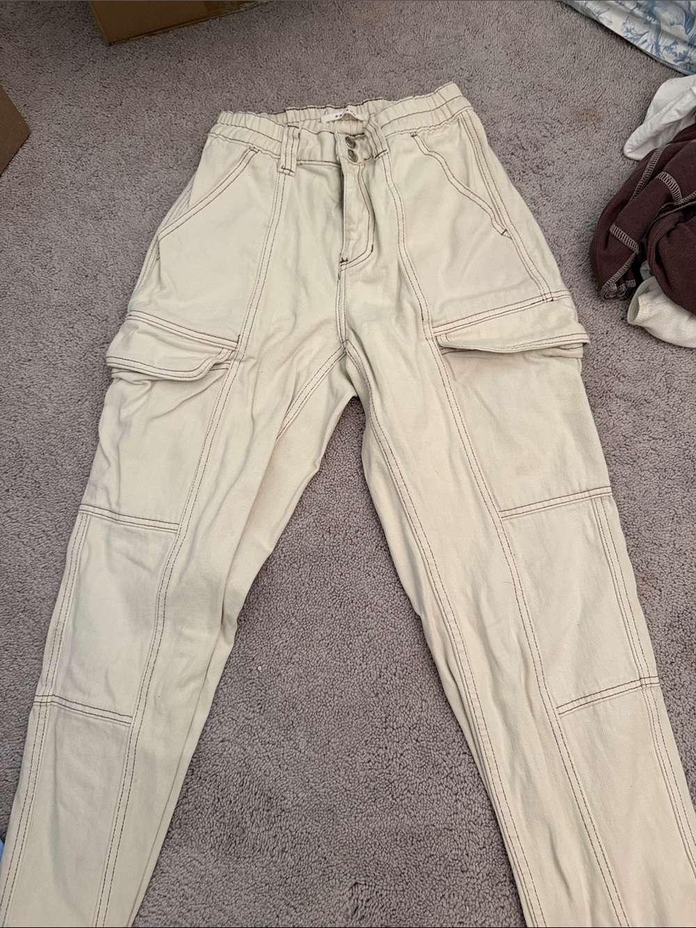 PacSun Cream Cargo Pants with Contrast Stitching